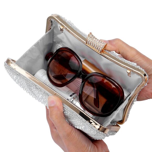 Chic Diary Pearl Evening Clutch - Sparkling Rhinestone Handbag - Picture 5 of 9